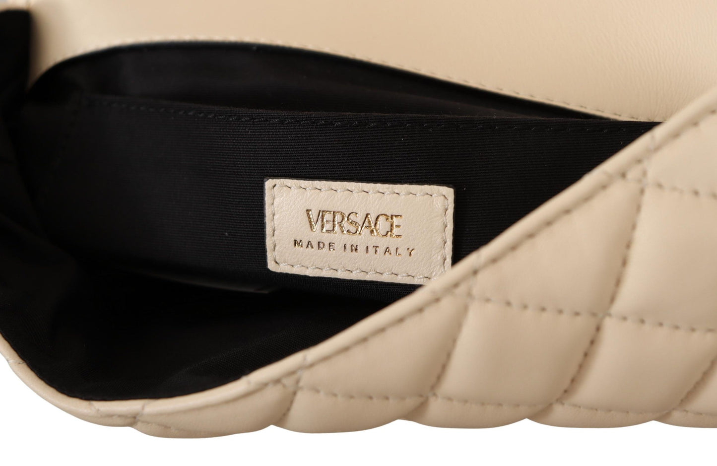 Sac à bandoulière en cuir nappa blanc matelassé à losanges VERSACE