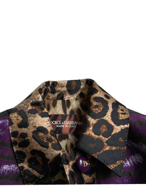 Dolce &amp; Gabbana CHAQUETA ABRIGO LAMÉ JACQUARD ESTAMPADO TIGRE MORADO