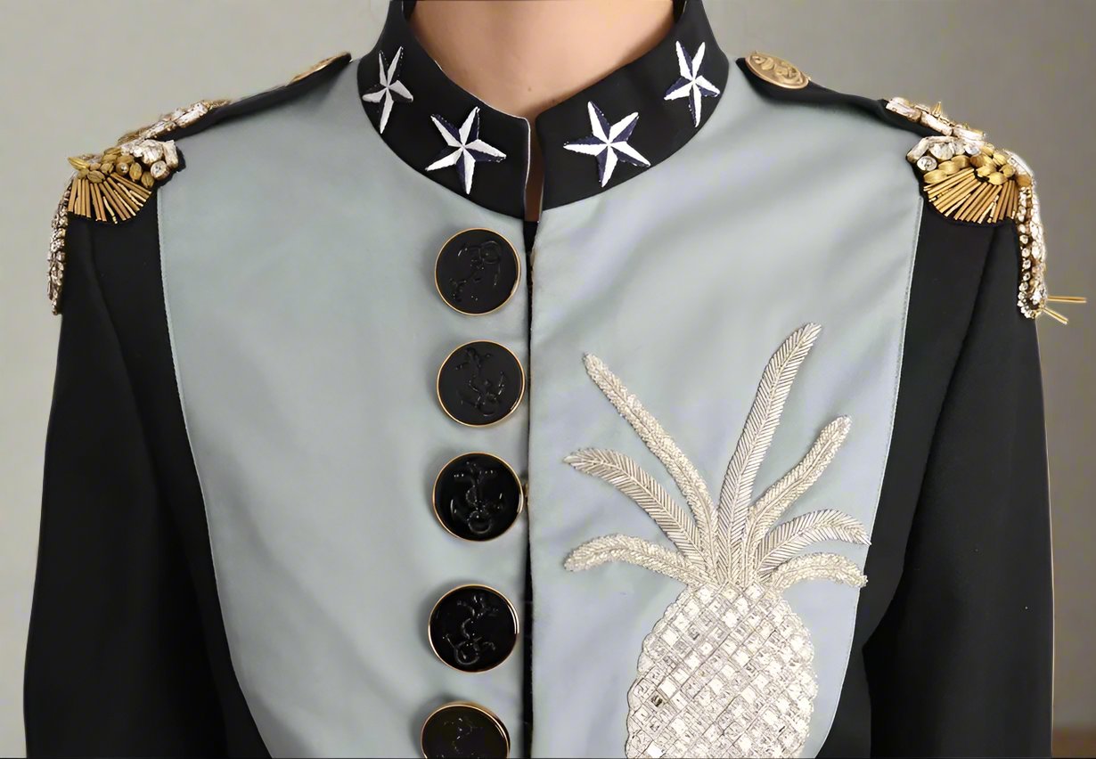 DOLCE & GABBANA Blue Button Crystal Embellished Cotton Jacket