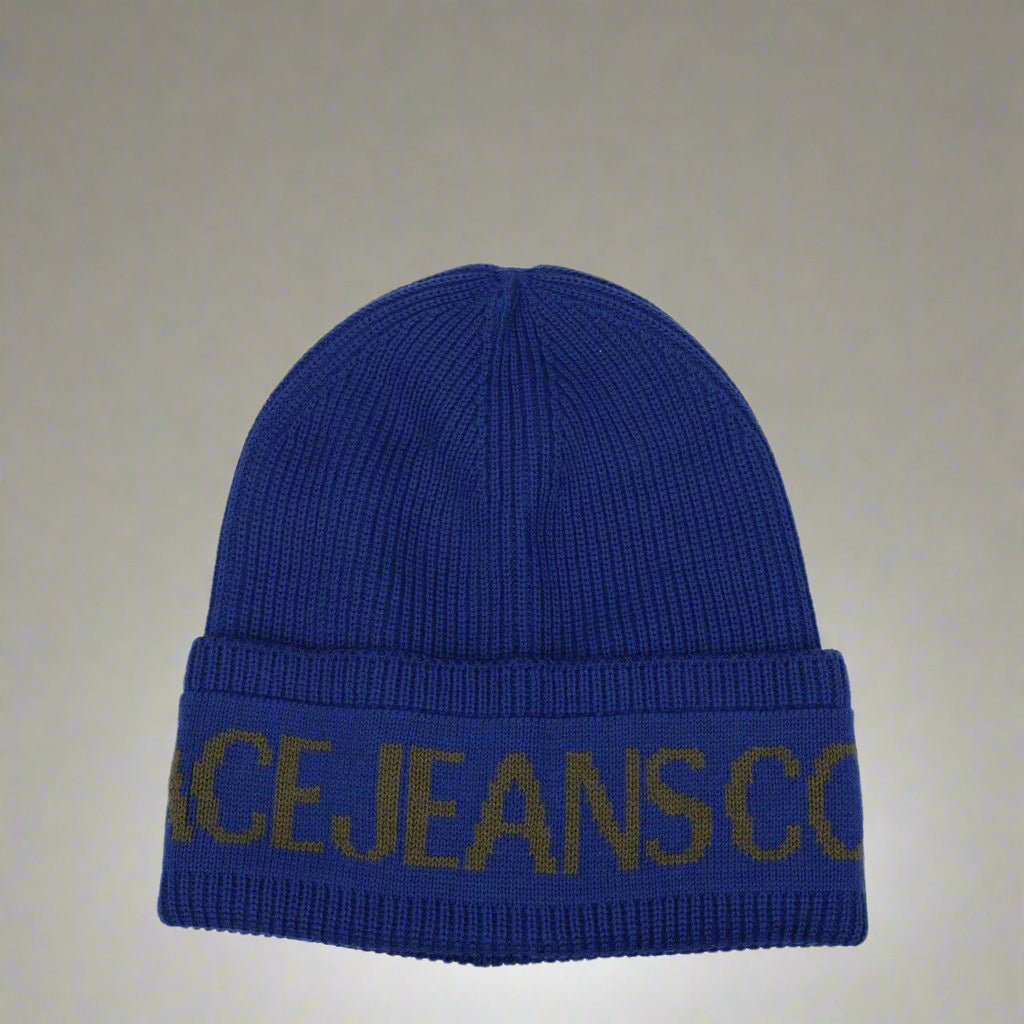 VERSACE women's blue logo beanie cap