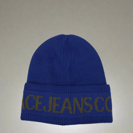 VERSACE women's blue logo beanie cap