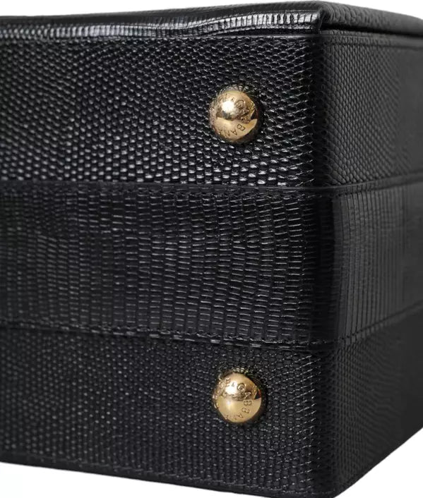 BOLSO DOBLE CAJA DE PIEL DE BECERRO GRABADA LAGARTO NEGRO DE DOLCE &amp; GABANA