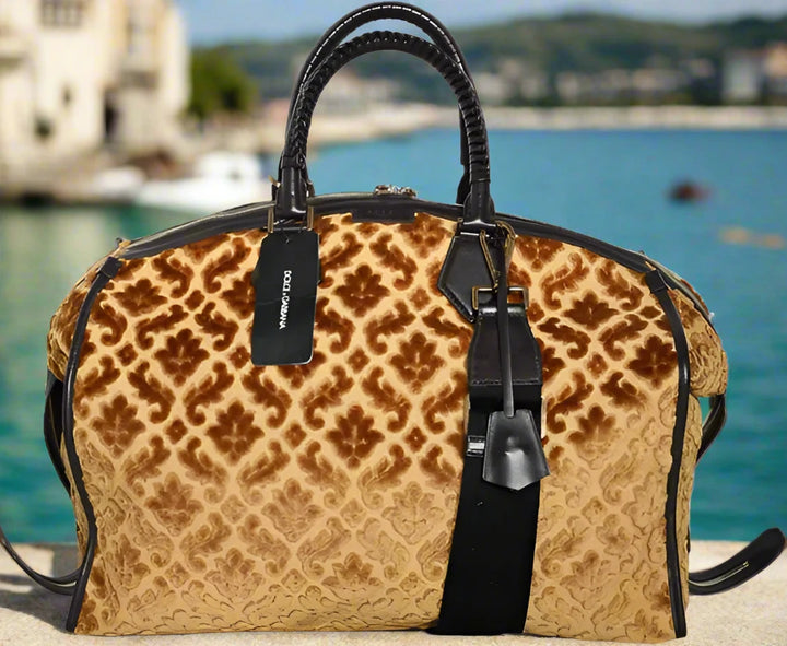 SAC DE VOYAGE À BANDOULIÈRE EN VELOURS BEIGE POUR FEMMES Dolce &amp; Gabbana