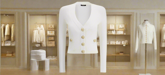 BALMAIN white cropped v-neck CARDIGAN