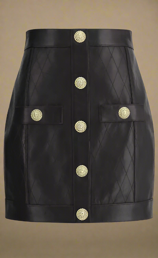 BALMAIN black LEATHER MINISKIRT PARIS