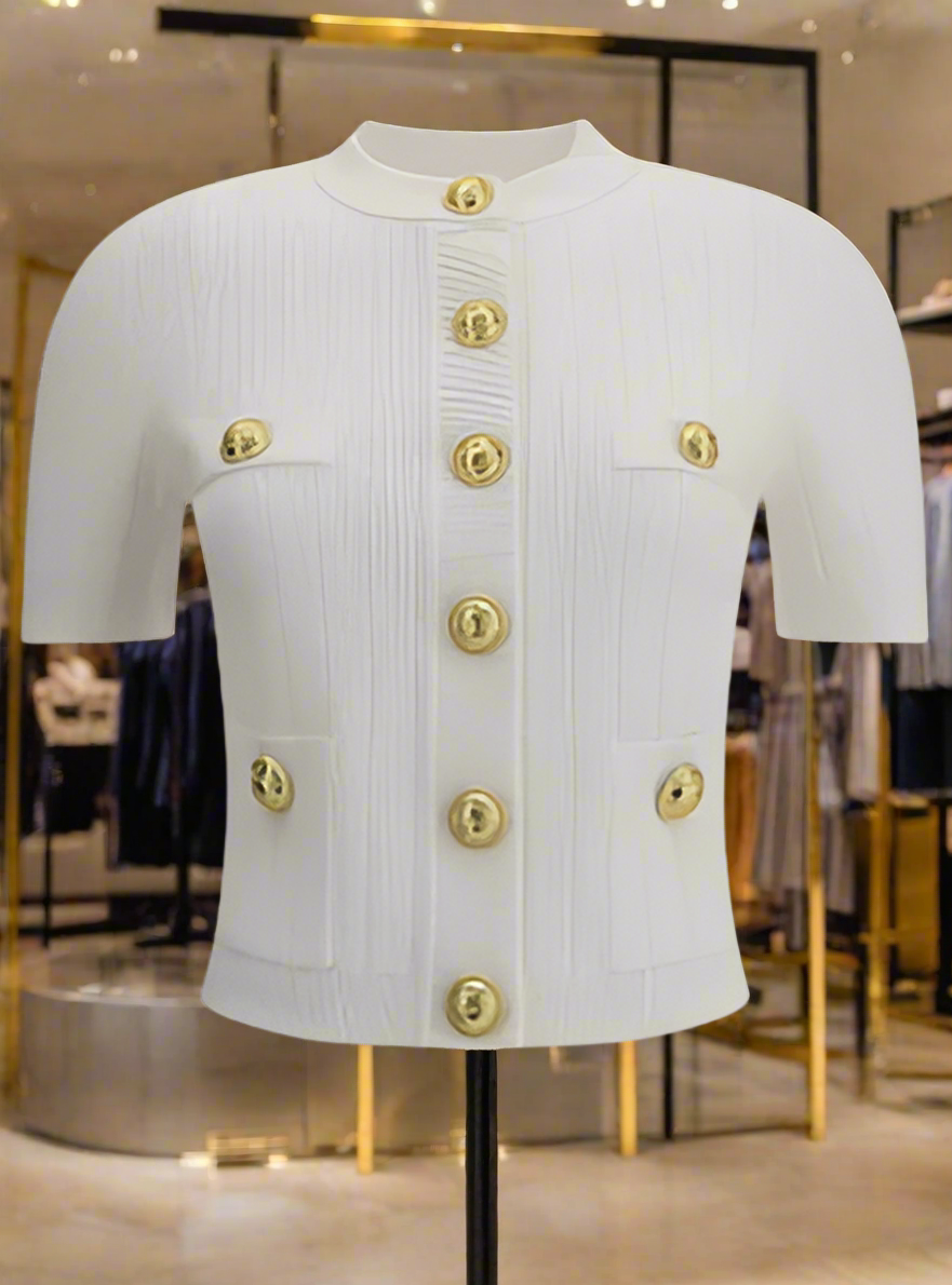 BALMAIN women's CARDIGAN WHITE W/Gold BUTTONS