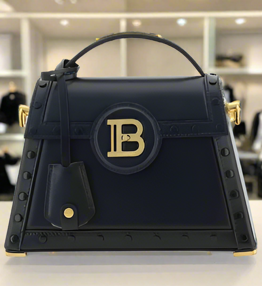 BALMAIN BLACK LEATHER B-BUZZ DYNASTY HANDBAG PARIS