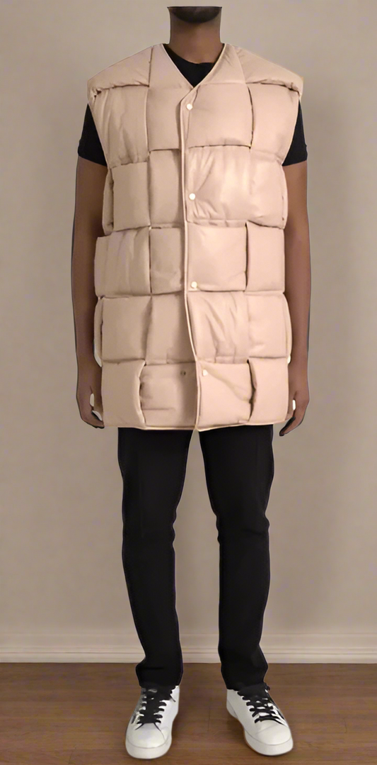 Bottega Veneta BEIGE QUILTED SLEEVELESS CALF LEATHER JACKET