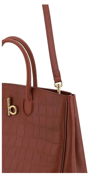 BURBERRY brown leather Croc embossed tote bag