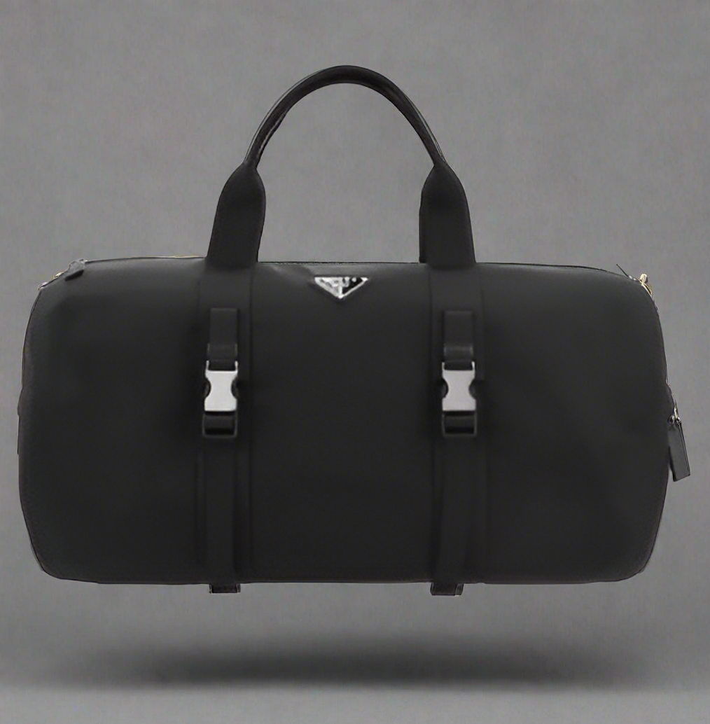 PRADA men's black logoed duffle travel bag