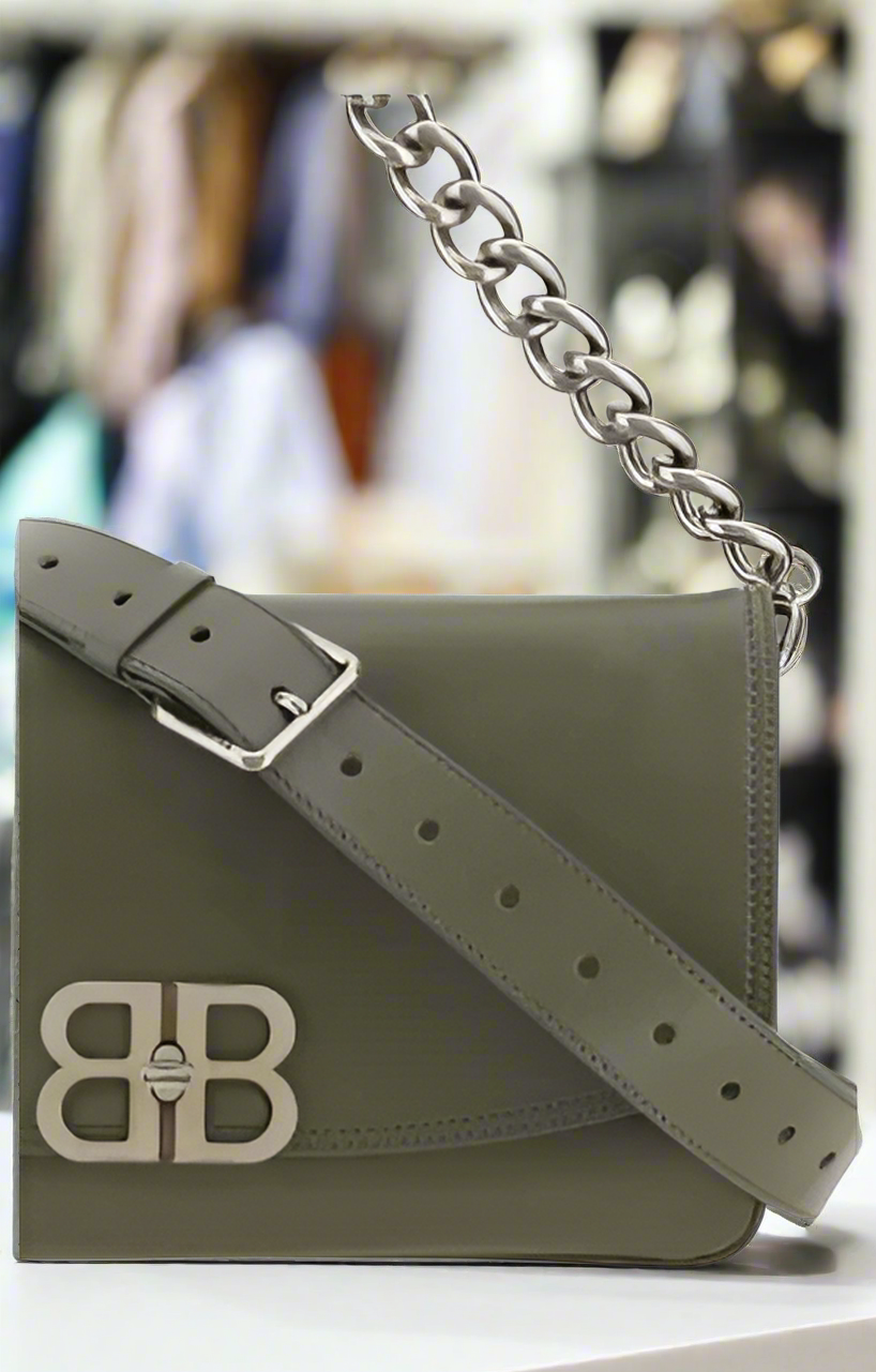 BALENCIAGA GREY CHAINED SHOULDER BAG