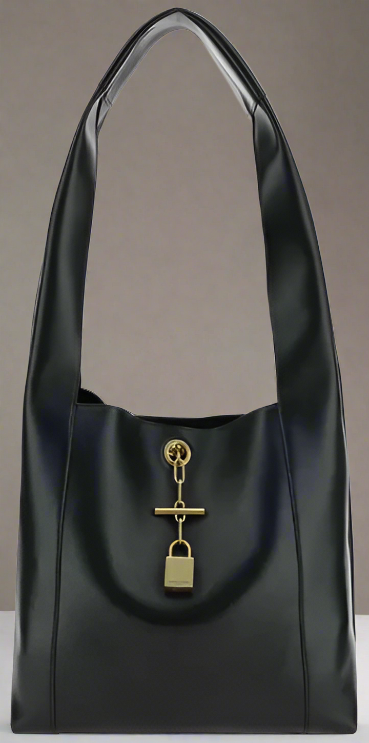 SAINT LAURENT BLACK TANGER LEATHER SHOULDER BAG