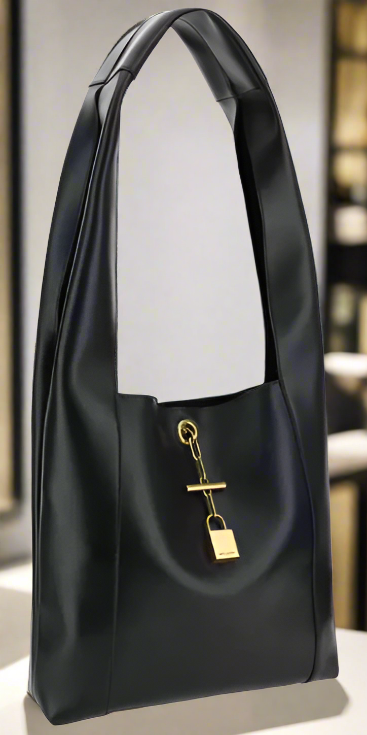 SAINT LAURENT BLACK TANGER LEATHER SHOULDER BAG