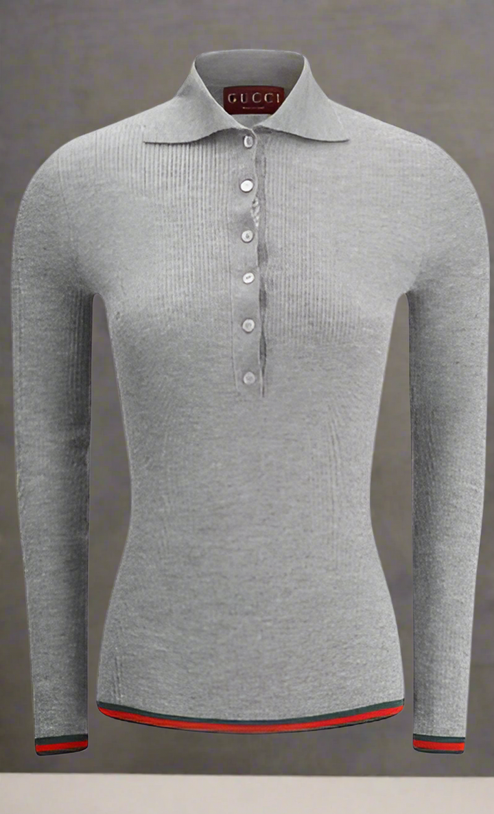 GUCCI WOMEN'S GREY CASHMERE POLO SHIRT