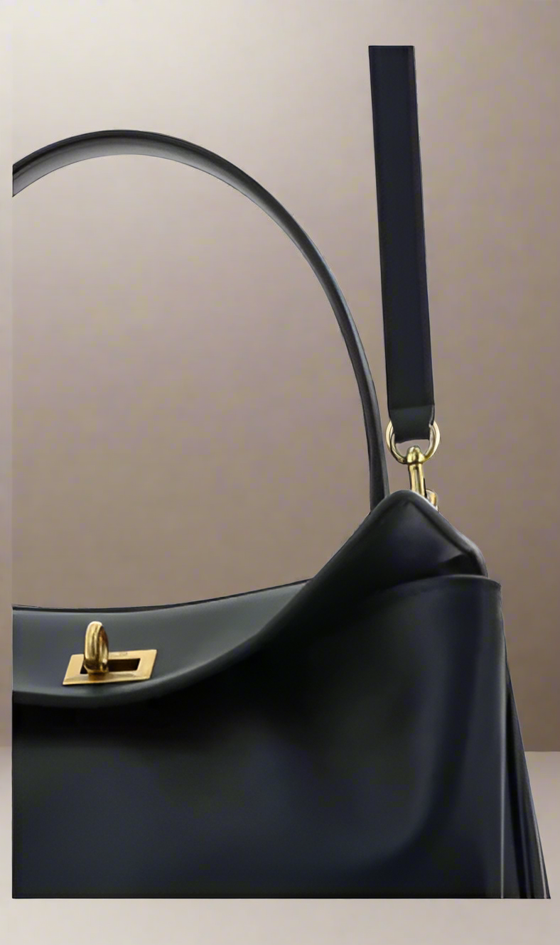 BALENCIAGA BLACK LEATHER RODEO SHOULDER BAG