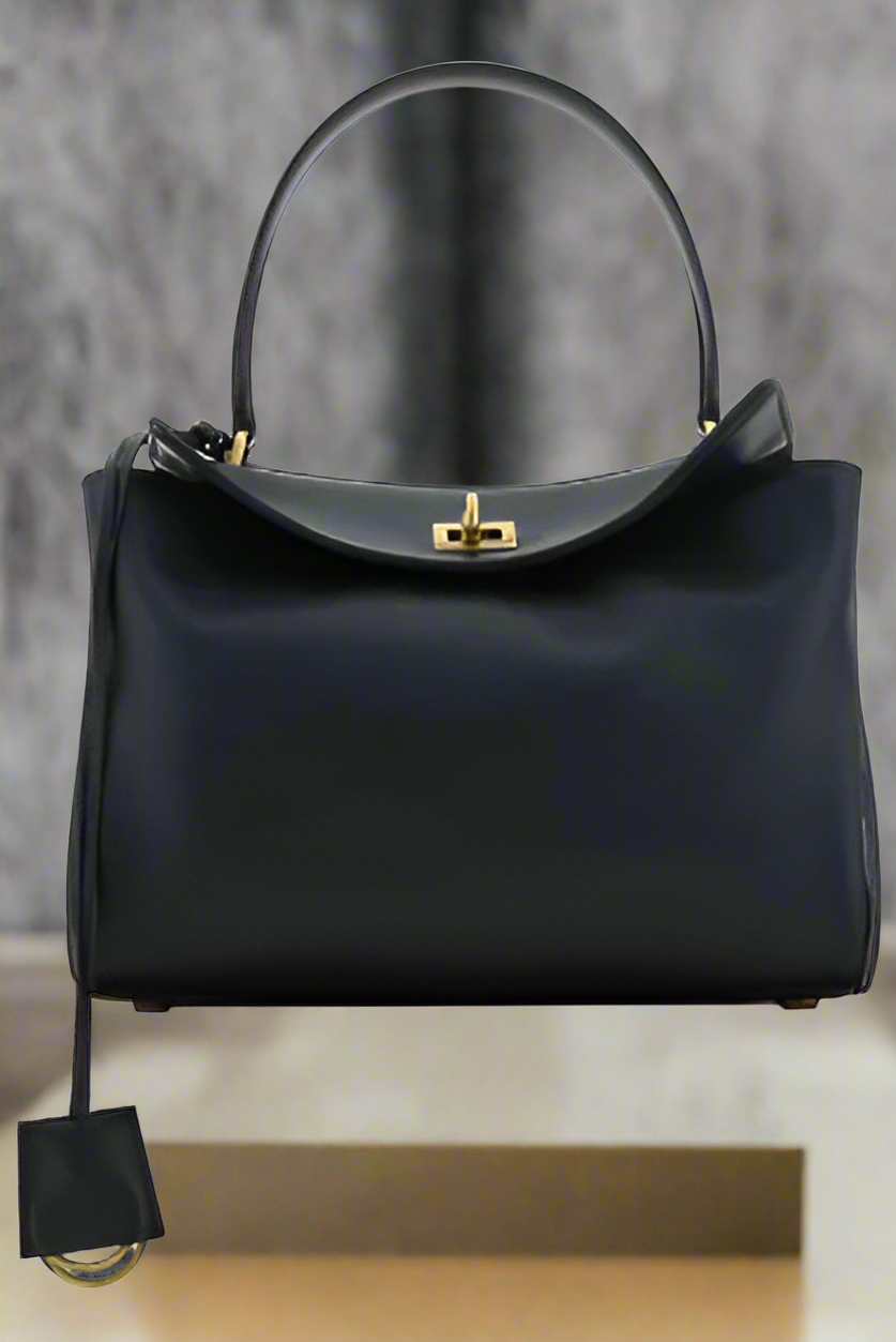 BALENCIAGA BLACK LEATHER RODEO SHOULDER BAG