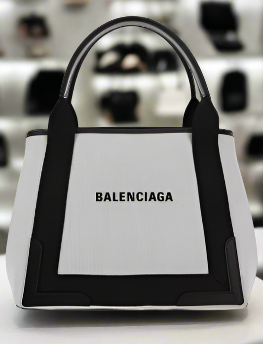 BALENCIAGA COTTON/LEATHER BLACK/WHITE HANDBAG