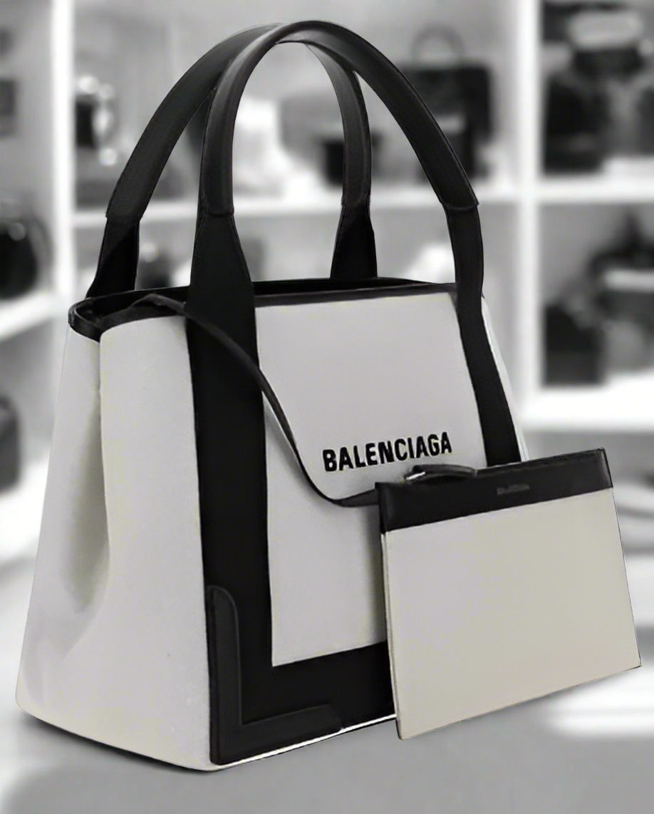 BALENCIAGA COTTON/LEATHER BLACK/WHITE HANDBAG