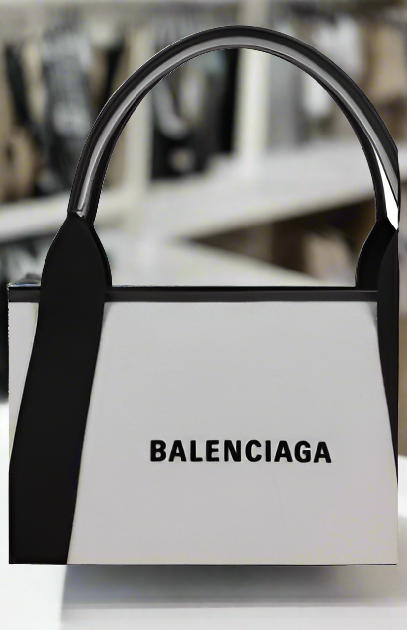 BALENCIAGA COTTON/LEATHER BLACK/WHITE HANDBAG