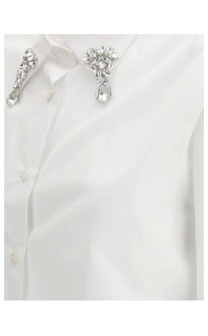 PRADA women's white Cotton adorned collar shirt