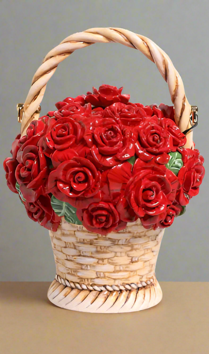 Dolce & Gabbana BEIGE RED BOUQUET FLOWER WICKER BASKET DOLCE BOX BAG