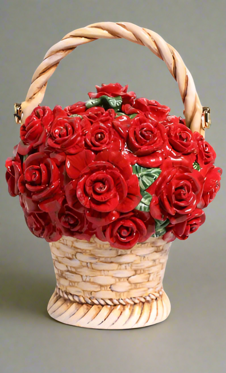 Dolce & Gabbana BEIGE RED BOUQUET FLOWER WICKER BASKET DOLCE BOX BAG