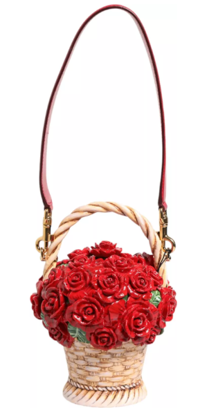 Dolce & Gabbana BEIGE RED BOUQUET FLOWER WICKER BASKET DOLCE BOX BAG