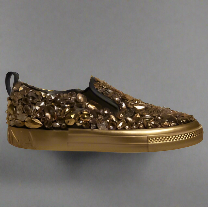 Dolce & Gabbana men's (PRELOVED) GOLD CRYSTAL EMBELLISHED SLIP ON SHOES