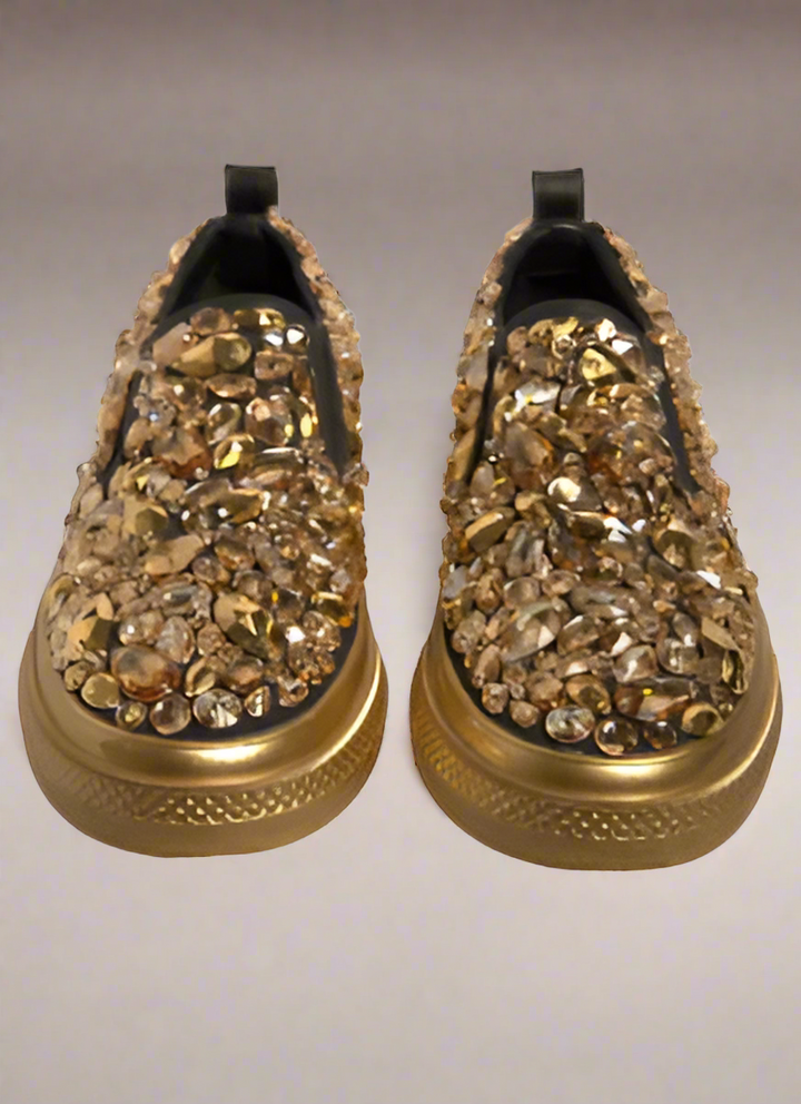 Dolce & Gabbana men's (PRELOVED) GOLD CRYSTAL EMBELLISHED SLIP ON SHOES