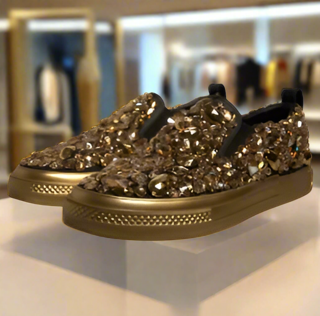 Dolce & Gabbana men's (PRELOVED) GOLD CRYSTAL EMBELLISHED SLIP ON SHOES