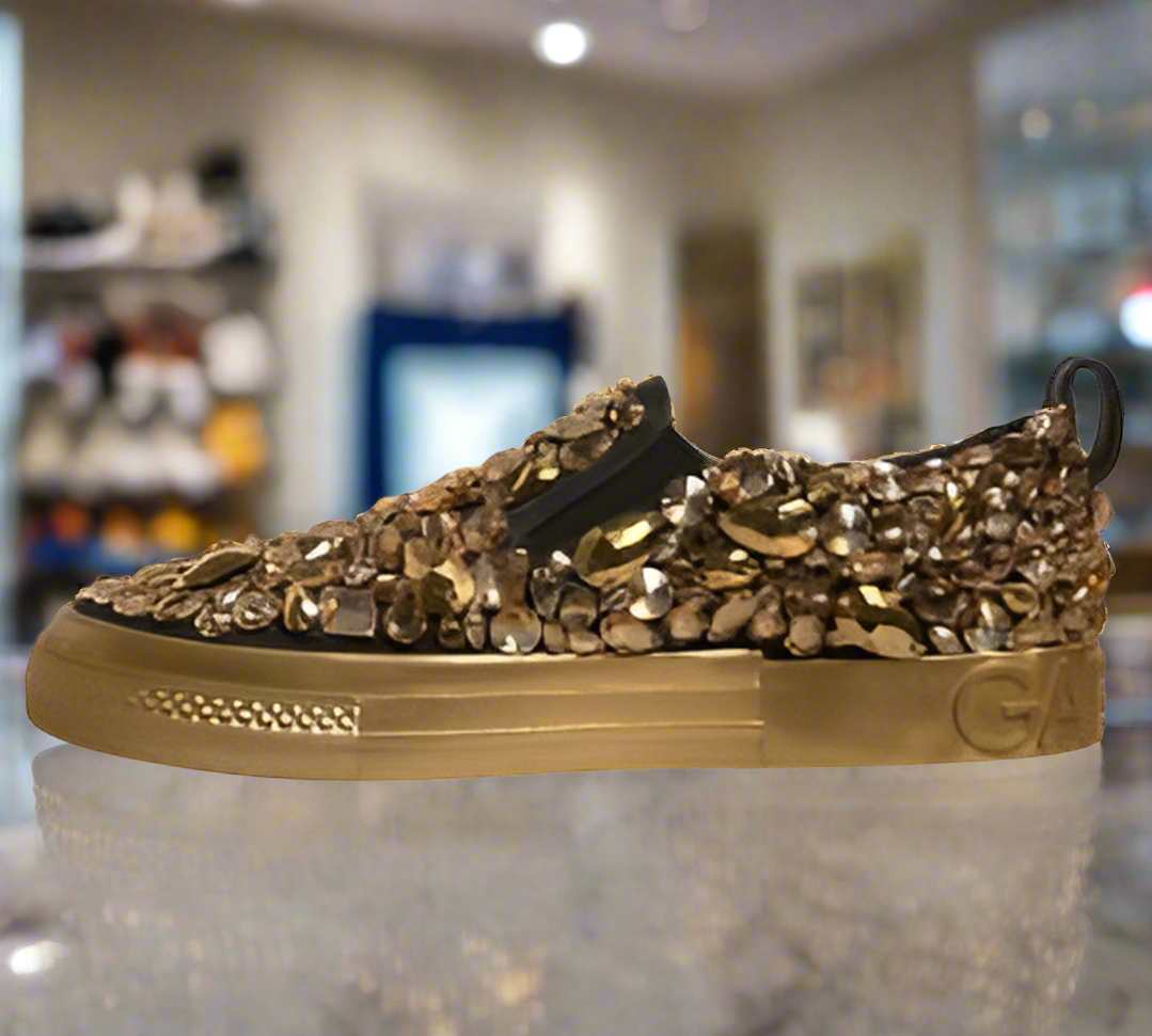 Dolce & Gabbana men's (PRELOVED) GOLD CRYSTAL EMBELLISHED SLIP ON SHOES