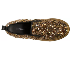 Dolce & Gabbana men's (PRELOVED) GOLD CRYSTAL EMBELLISHED SLIP ON SHOES