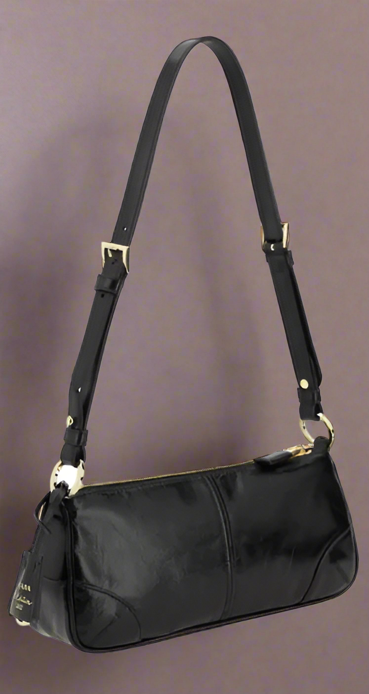 Prada black leather RE-EDITION 2002 SHOULDER BAG