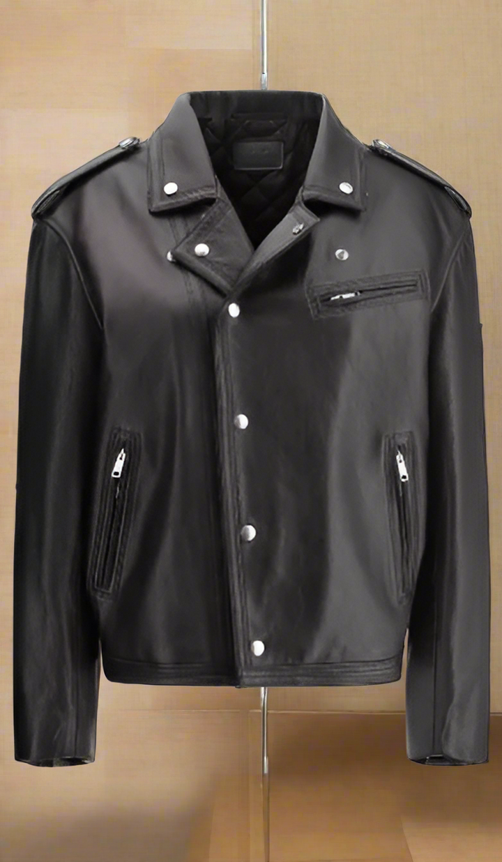 Prada women's black BIKER LEATHER JACKET