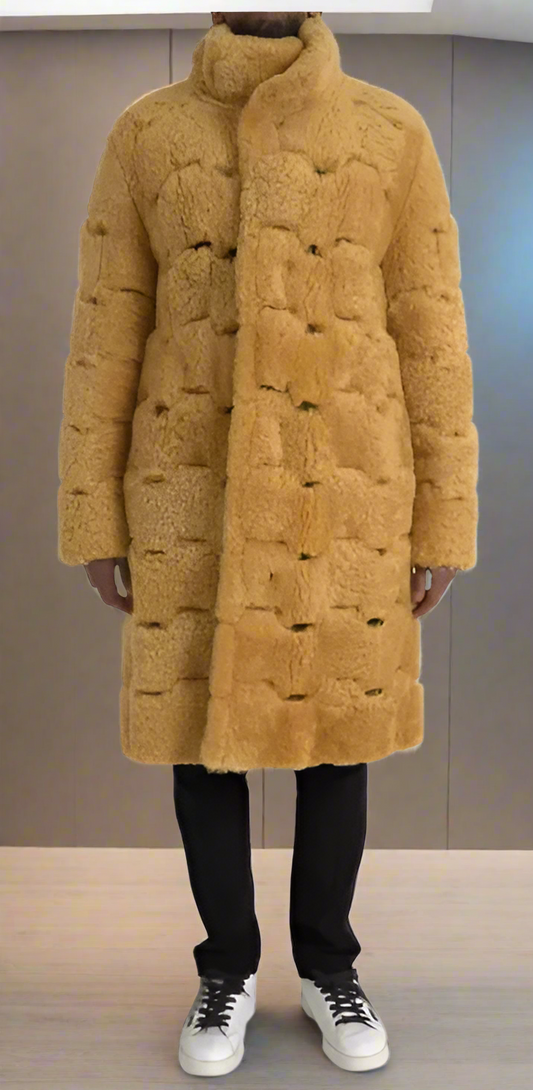 Bottega Veneta YELLOW WOOL LONG TEDDY COAT JACKET