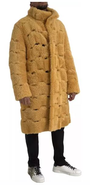 Bottega Veneta YELLOW WOOL LONG TEDDY COAT JACKET