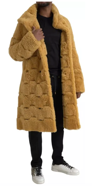 Bottega Veneta YELLOW WOOL LONG TEDDY COAT JACKET