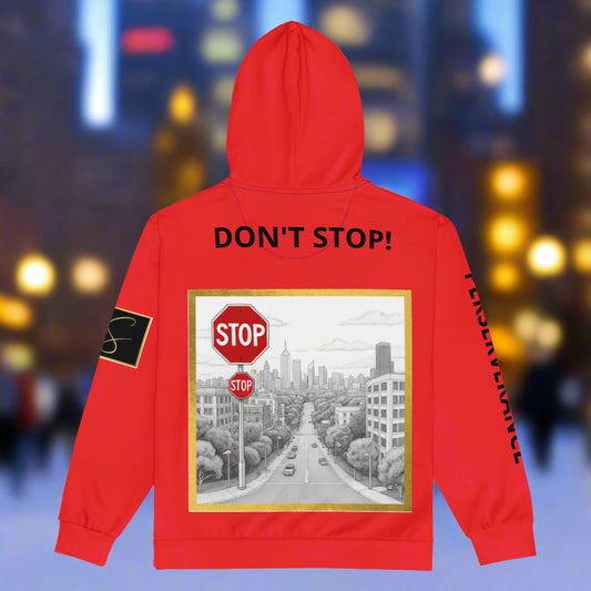 DON'T STOP! "Perseverance" Red Unisex zip hoodie by STORE 7994