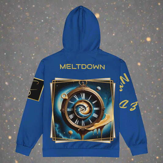 Sudadera unisex con capucha y cremallera "Clockwork Meltdown" de STORE 7994