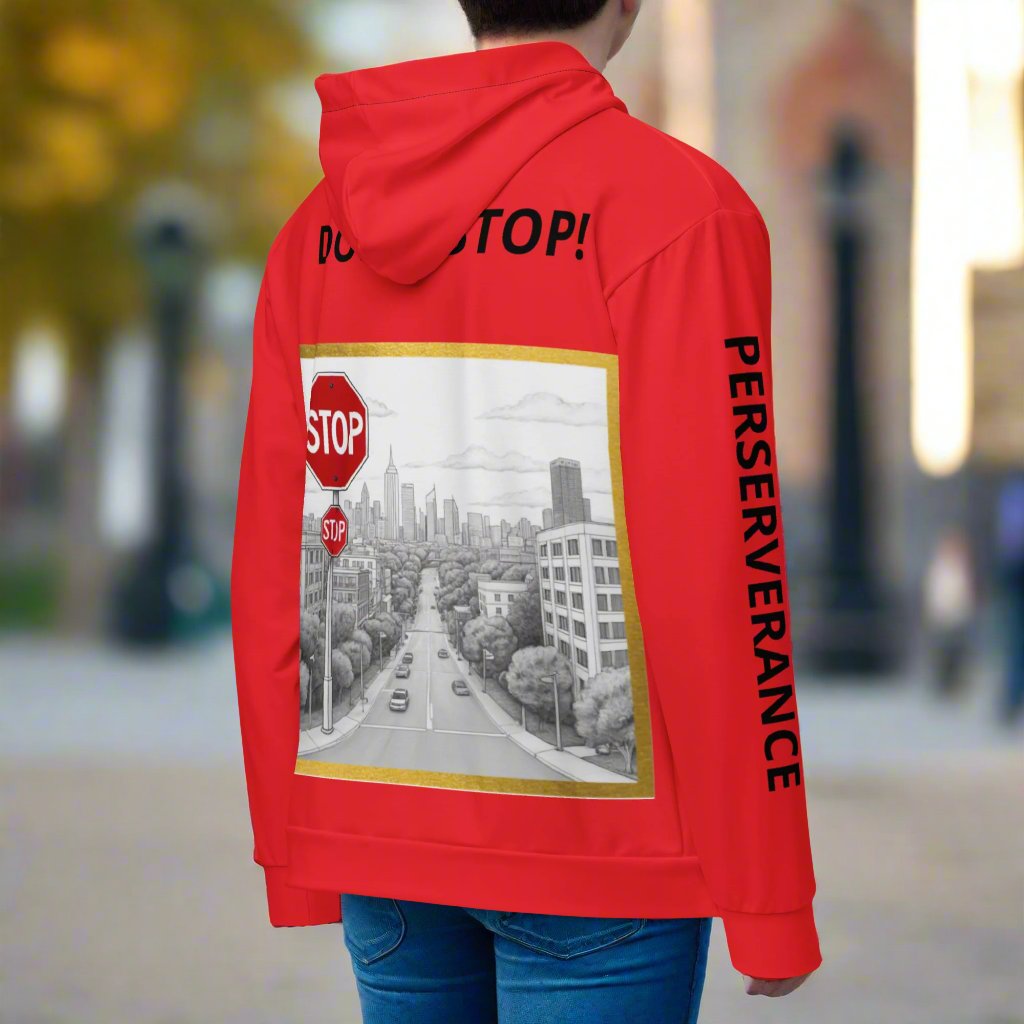 DON'T STOP! "Perseverance" Red Unisex zip hoodie by STORE 7994