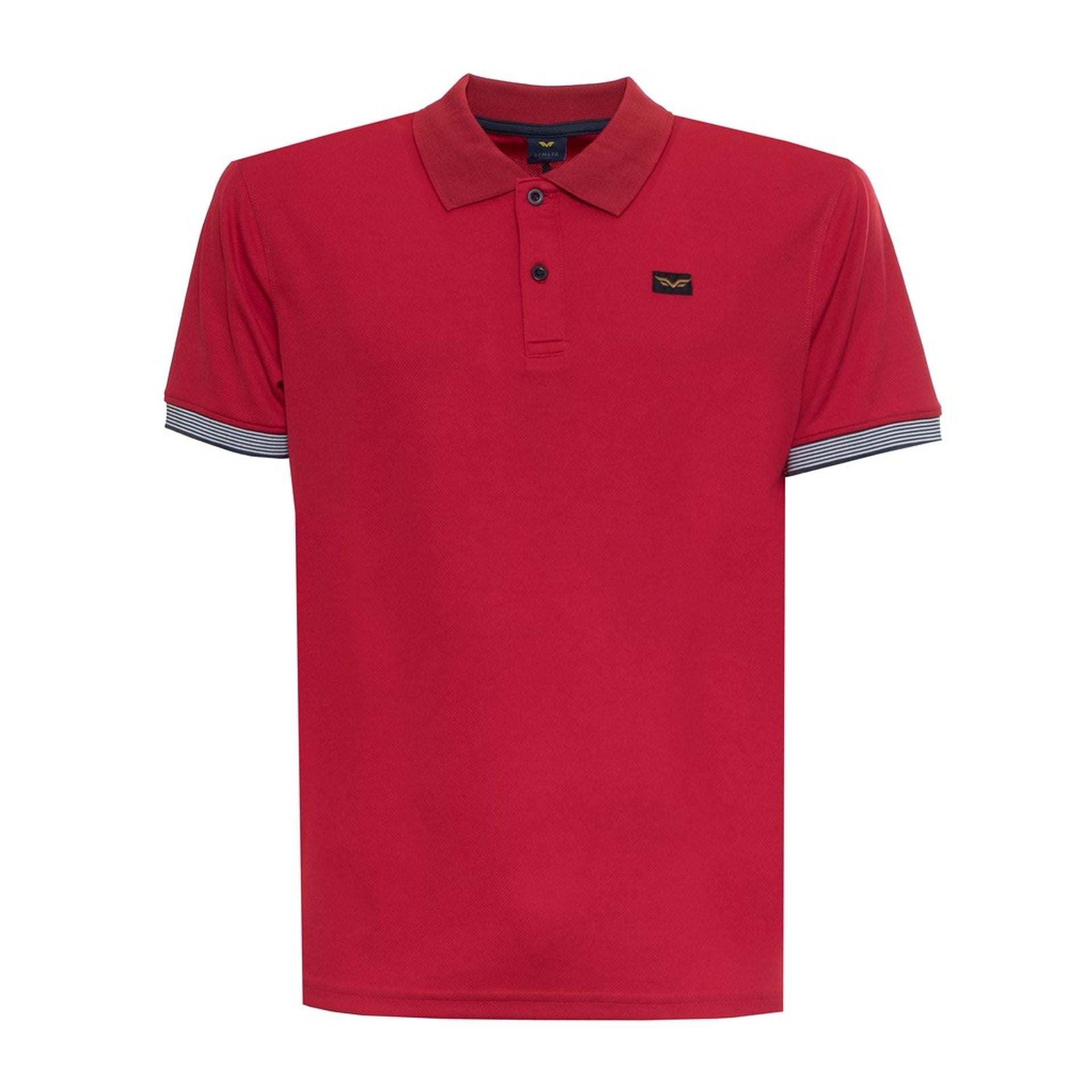 Men's red short sleeve collared Polo shirt with front logo