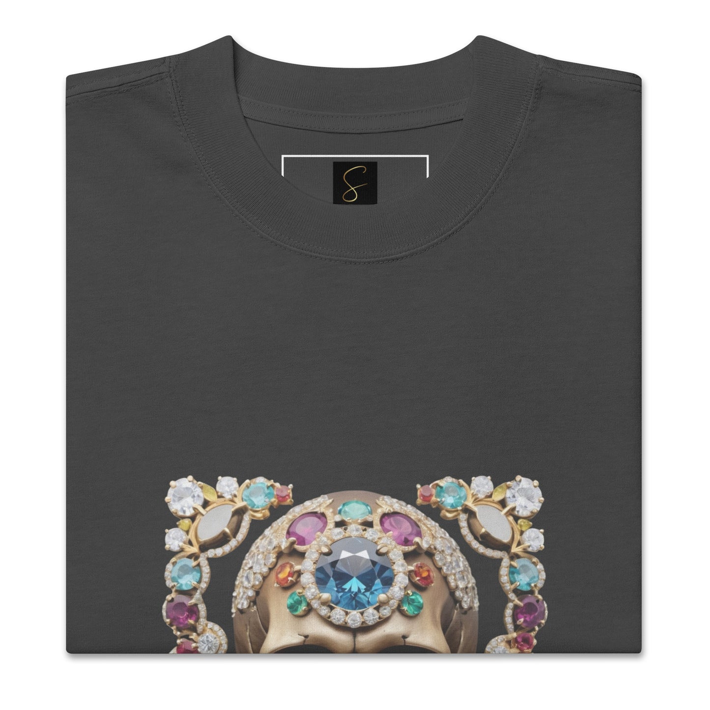 "Embrace Life" Jewelled Skull Oversized faded t-shirt by STORE 7994