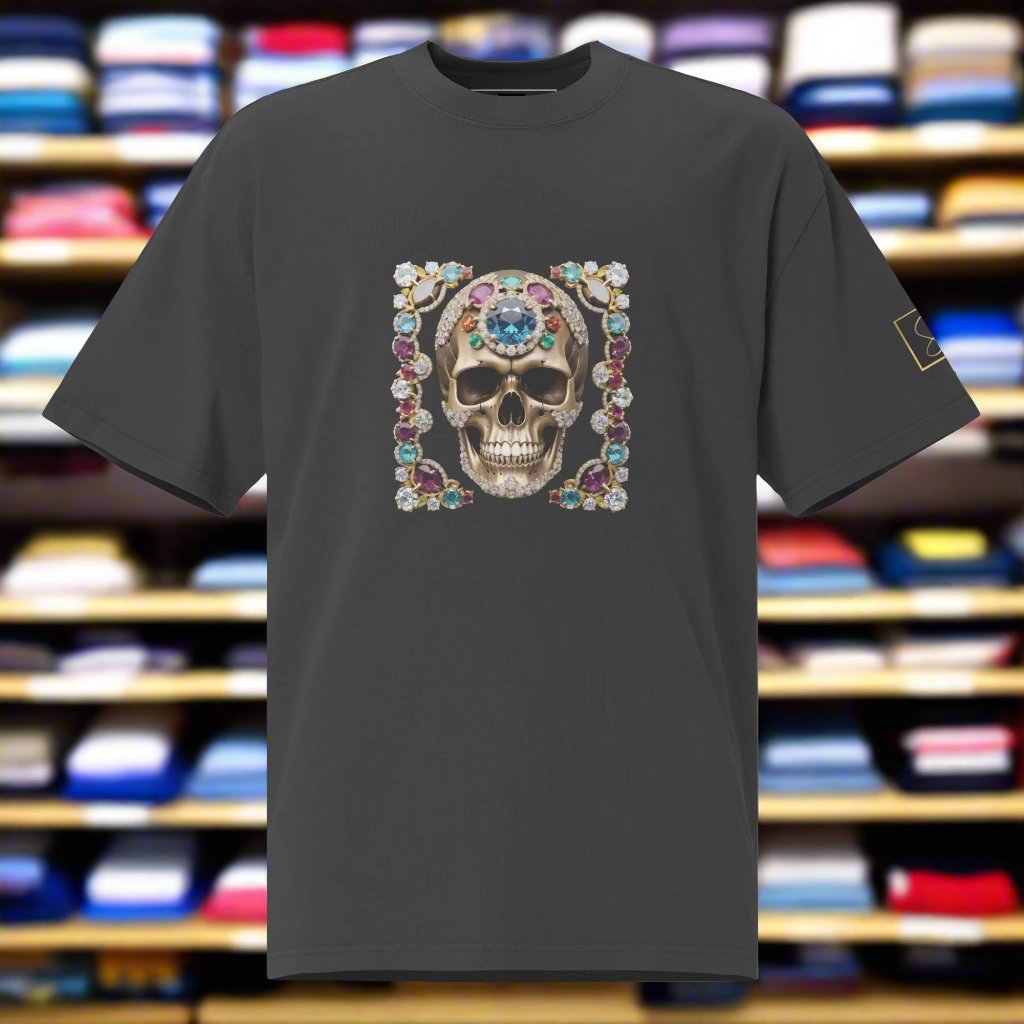 "Embrace Life" Jewelled Skull Oversized faded t-shirt by STORE 7994