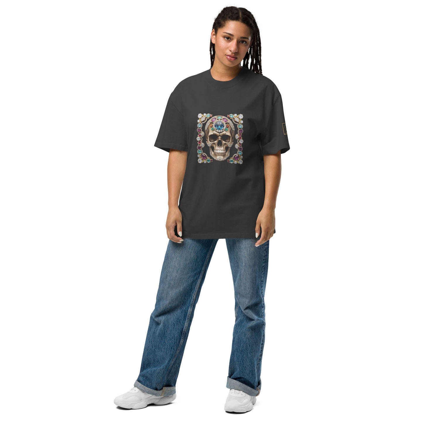 "Embrace Life" Jewelled Skull Oversized faded t-shirt by STORE 7994