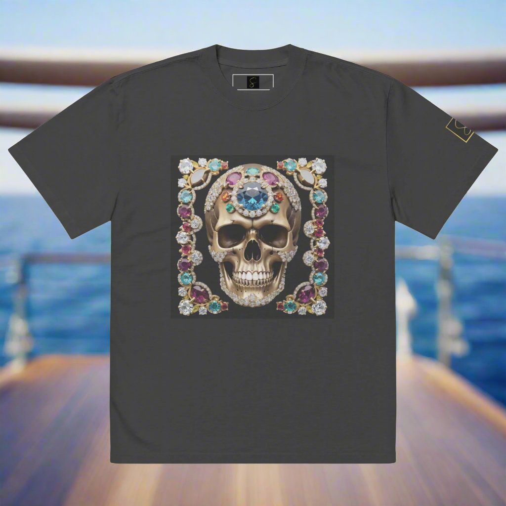 "Embrace Life" Jewelled Skull Oversized faded t-shirt by STORE 7994