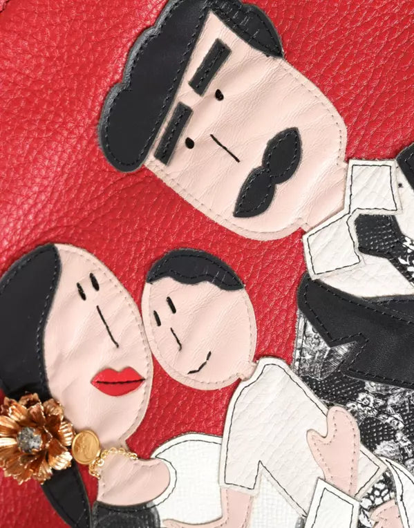 BOLSO DE COMPRAS DE PIEL ROJA CON PARCHE #DGFAMILY DE Dolce &amp; Gabbana